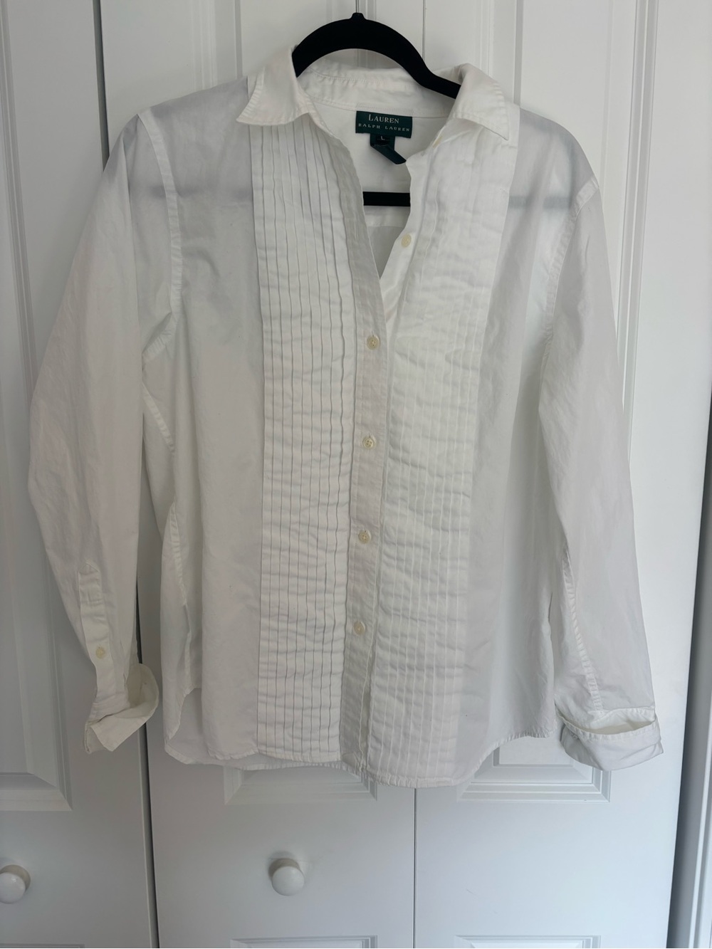 Ralph Lauren White Pleated-Front Button-Down Shirt